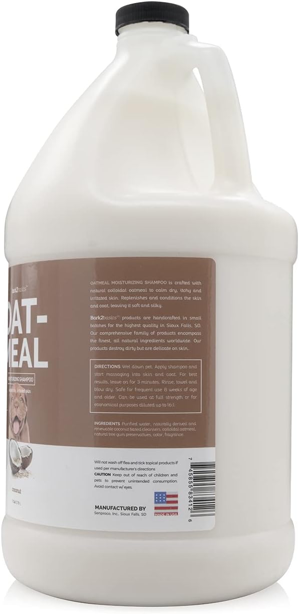 Bark2Basics Oatmeal Dog Shampoo, 1 Gallon - Natural Colloidal Oatmeal, Natural Ingredients, Calms Dry Itchy Irritated Skin, Moisturizes and Soothes the Skin and Coat, Professional Grade