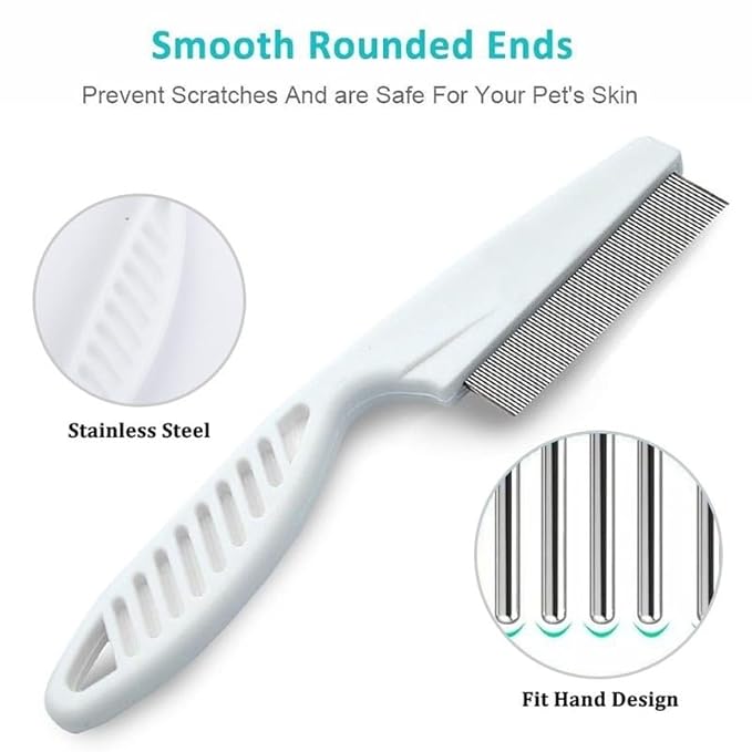 Pet Grooming Comb - 2-in-1 Multifunctional Stainless Steel Comb for Flea, Tear Stain Removal, and Dehairing Dogs and Cats' Face, Paws, and Body