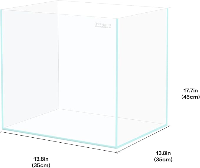 Rimless Aquarium 14.5 Gallon Tall Tank, Ultra Clear Low Iron Fish Tank for Betta Goldfish, L13.8×W13.8×H17.7 Glass Thickness 6mm with EVA Foam Leveling Mat
