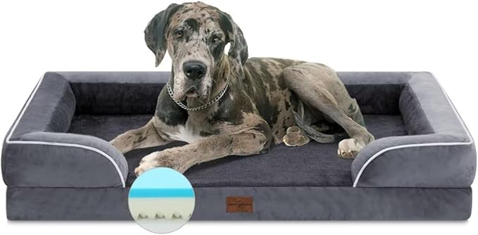 Comfort Expression Dog Beds Memory Foam, XXL Orthopedic Waterproof Dogs Beds, Giant Washable Dog Beds with Bolster & Removable Cover(XX-Large,Leaden Grey)
