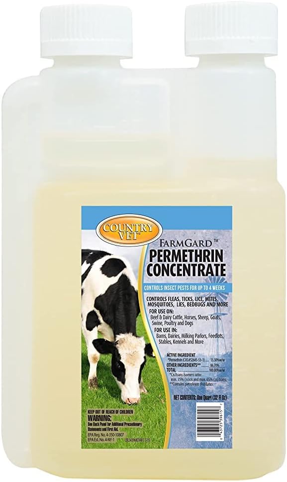 FarmGard Permethrin Concentrate - 32 Ounce (Case of 6) 343961CVA - Gets Rid of Flies, Mosquitoes, Silverfish, Cockroaches, Fleas, Millipedes, Gnats, Fruit Flies, Ticks, Lice, Spiders