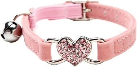 CHUKCHI Heart Bling Cat Collar with Safety Belt and Bell 8-11 Inches(Pink)