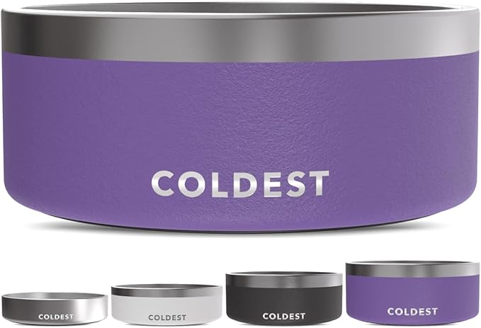 Coldest Dog Bowl - Anti Rust Metal, Non Slip, 3 Layers Insulated Stainless Steel Dog Bowls - Spill Proof & Heavy Duty - Water Bowl for Dogs, Cats & Pets, Dish Washer Safe (100 oz, Galaxy Purple)