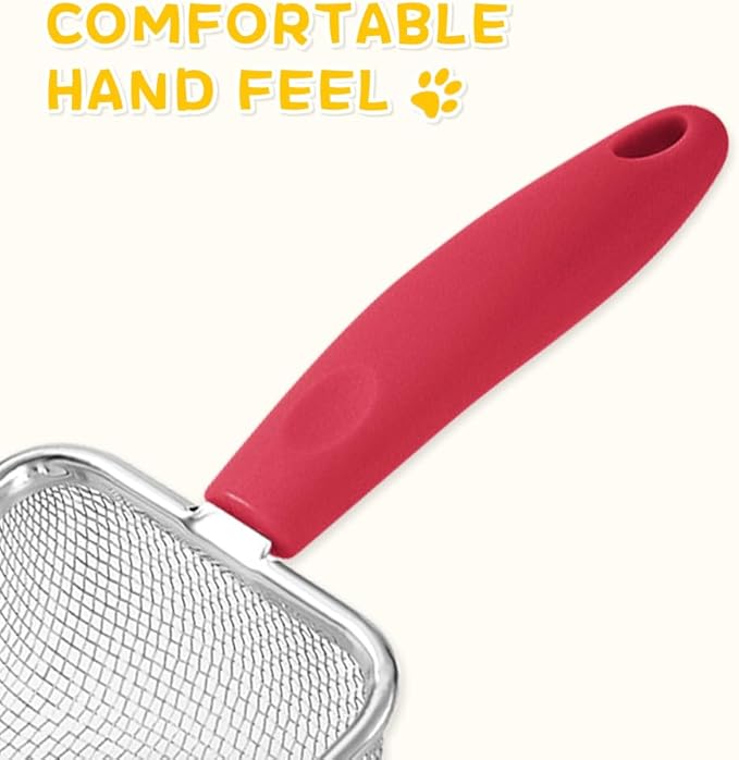 Cat Litter Scoop,Sturdy Litter Cleaner Corner Shovel,Stainless Steel Mesh Litter Shovel,Easy to Clean Reptile Terrarium Sand Waste,Beach Shovel(Red)