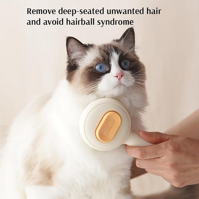 Pet Grooming Brush for Cats & Dogs –Cat Brushes for Indoor Cats, Cat Grooming Supplies –With Massage Function for Short & Long Hair, Removes Loose Fur & Undercoat – Self-Cleaning Slicker Brush (Beige)