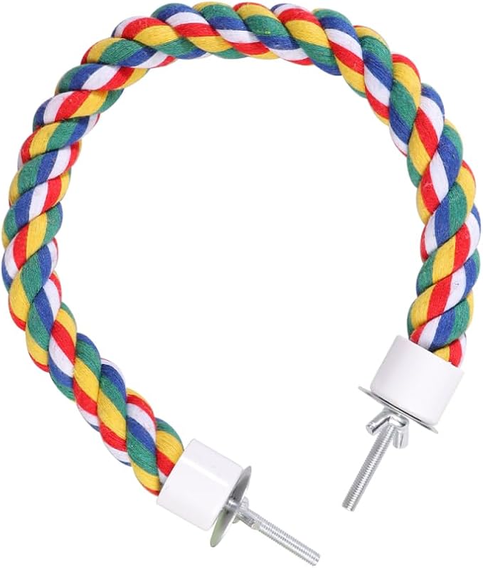 Colorful Bird Rope Perch Stand, Birdcage Swing Spiral Toys, Bird Climbing Standing Bungee Rope Perches Chew Toys Cage Accessories for Cockatiels Parrots Birds (40CM/15.7inch)
