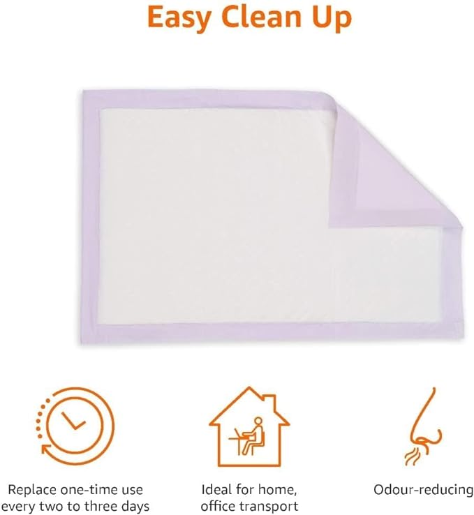 Amazon Basics Cat Litters Pee Pads, 40 Count, Universal Fit for Litter Box, Odor Control with Lemon Scent, Purple and White