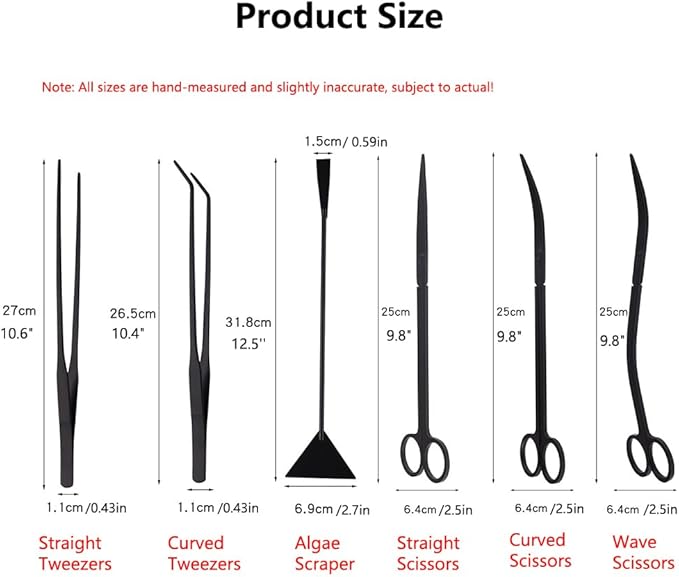 7-in-1 Aquascaping Tools Kit for Aquarium & Terrarium - Stainless Steel Long Tweezers, Curved Scissors, Algae Scraper, Feeding Tongs - Live Plant Trimming & Tank Cleaning Accessories