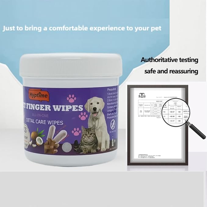 Pet Teeth Cleaning Finger Wet Wipes for Dogs and Cats Easy Oral Care Ear Eye Soft Disposable Wipe Dog Cat Toothbrush Cleaner Safe Non-Irritating Grooming Kit Care 60 Counts