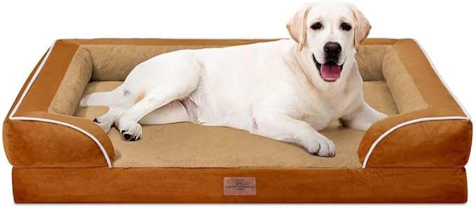 Comfort Expression Orthopedic Dog Beds for Extra Large Dogs, PV Washable Dogs Sofa Beds Jumbo, Waterproof Dog Bed with Removable Cover & Non-Slip Bottom(Jumbo,Caramel)