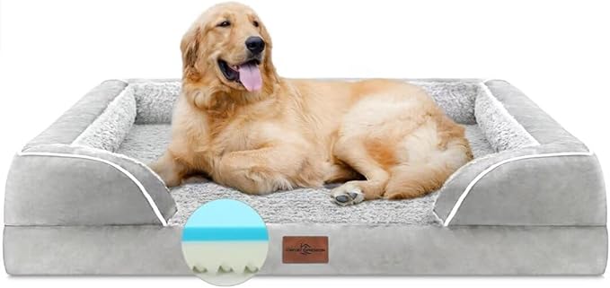Comfort Expression Memory Foam Dog Beds Large Sized, Orthopedic Dogs Beds Washable, XL Dog Beds with Removable Cover, Waterproof Pet Sofa Couch with Bolster(X-Large,Light Grey)