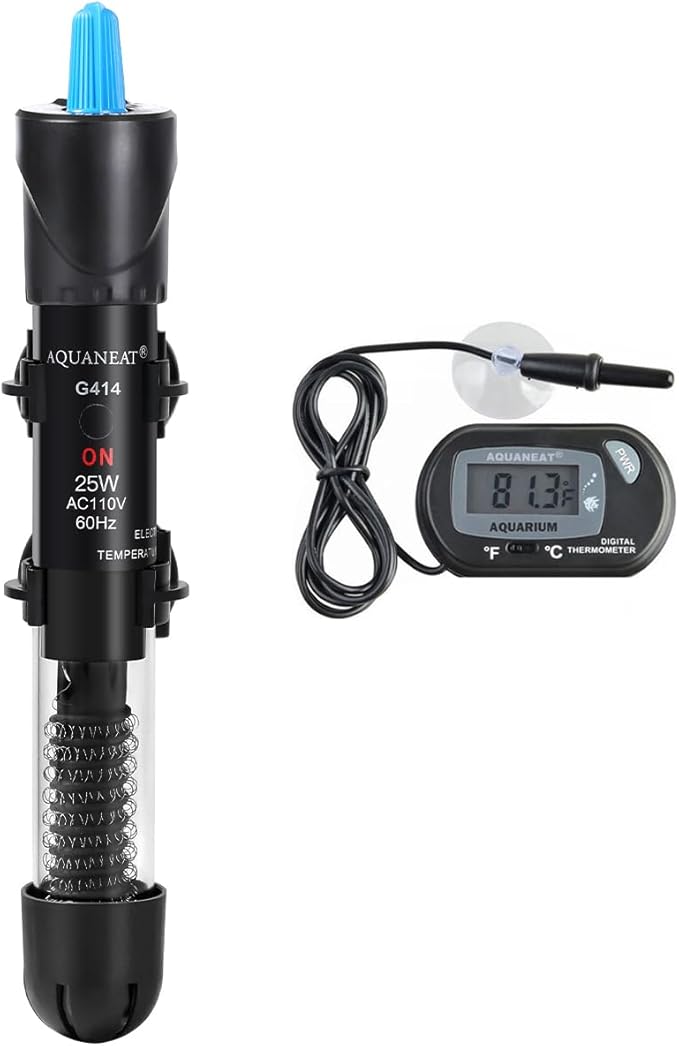 AQUANEAT Aquarium Heater, 25W Fish Tank Heater, Adjustable Submersible Water Thermostat with Digital Thermometer