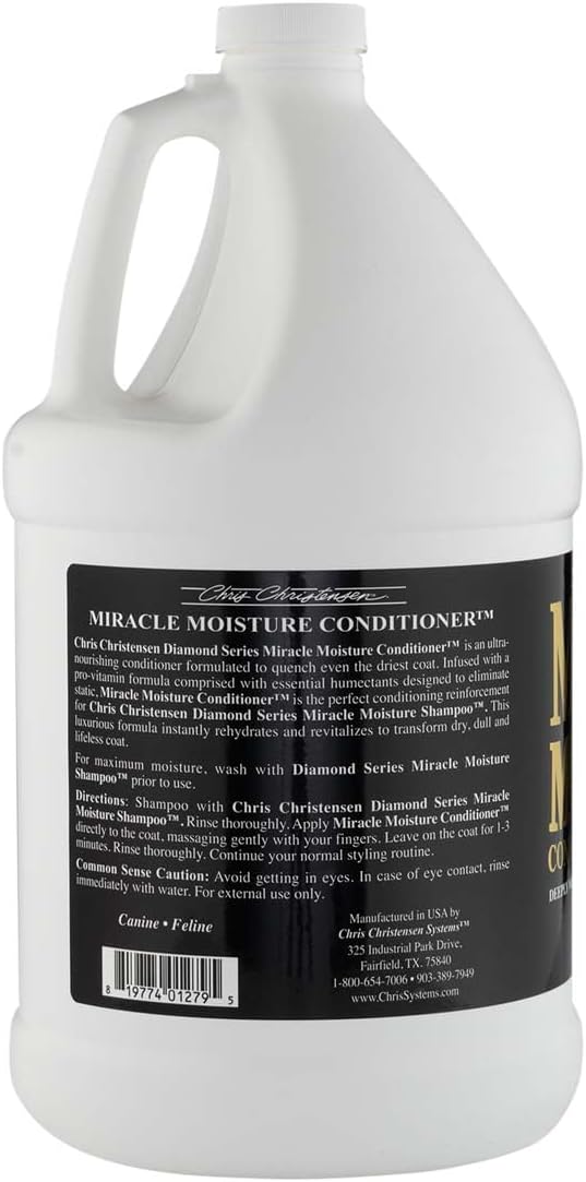 Chris Christensen Diamond Series Miracle Moisture Dog Conditioner, Groom Like a Professional, Pro-Vitamin Formula, Provides Maximum Moisture, Use on Both Dogs and Cats, Made in USA. 128 oz