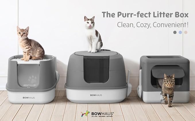 Detachable Cat Litter Box with Lid, 3-in-1 Cat Toilet of Cats, Large Space Anti-Leakage Gato Litter Box with Scoop, Mat & Odor Fitter, Beige/Pink