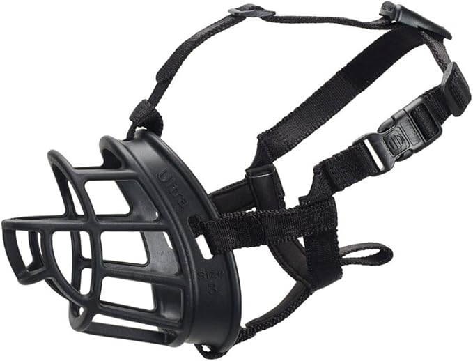 BASKERVILLE ULTRA MUZZLE - Patented Humane Design, Breathable, Dog can Pant and Drink, Adjustable, Padded, Training Muzzle for Medium-sized Dogs, Prevents Biting, Wildlife Scavenging (Size 3, Black)