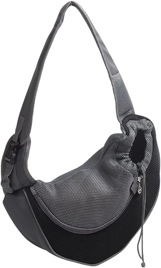 Pet Dog Sling Carrier, Breathable Mesh Portable Travel Safe Pet Sling Shoulder Bag Carrier with Adjustable Non-Slip Shoulder Strap for Small Dogs Cats Puppy (Large, Black)