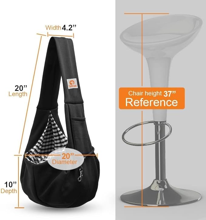 Tomkas Small Dog Sling Carrier - Classic Pocket & Classic Strap - for 3-10 lbs Pets(Black)