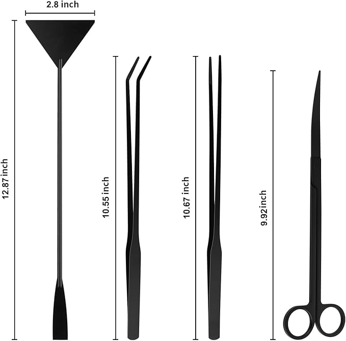 Tifanso Aquarium Aquascape Tools Kit - 4 in 1 Terrarium Decor Supplies with Long Tweezers Feeding Tongs, Aquarium Scissors, Algae Scraper, Live Fish Plants Tank Accessories Cleaning Trimming Kit
