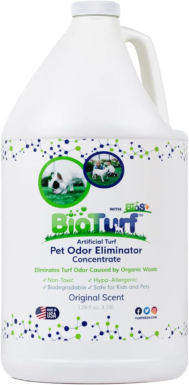 BioS+ Odor Eliminator Concentrate – Artificial Turf Cleaner for Pet Urine Outdoor & Yard Deodorizer for Dog Urine and Waste – Enzyme Formula, Safe for Pets, Kids & Plants – 1 Gallon