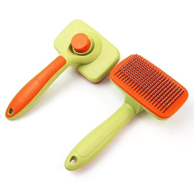Self‑Cleaning Pet Grooming Brush for Dogs & Cats – One‑Click Fur Release, Soft Rounded Bristles Massage, Ergonomic Non‑Slip TPR Handle, Safe Deshedding Tool for All Hair Types