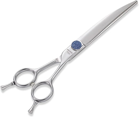 7'' Dog Grooming Scissors CNC 440C Blades Sharp and Durable Polished Curved Dog Shears with Blue Diamond Adustable Screws Easy to Use for Groomer and Home User