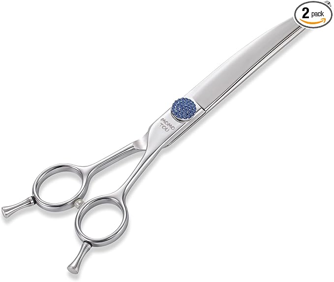 7.5'' Dog Grooming Scissors CNC 440C Blades Sharp and Durable Polished Curved Dog Shears with Blue Diamond Adustable Screws Easy to Use for Groomer and Home User