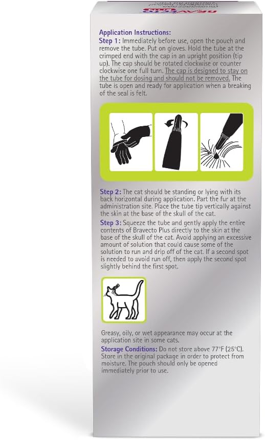 BRAVECTO Plus Topical Solution for Cats, Flea, Tick & Heartworm, 2 Months Supply, 2.6-6.2 lbs., Green Box