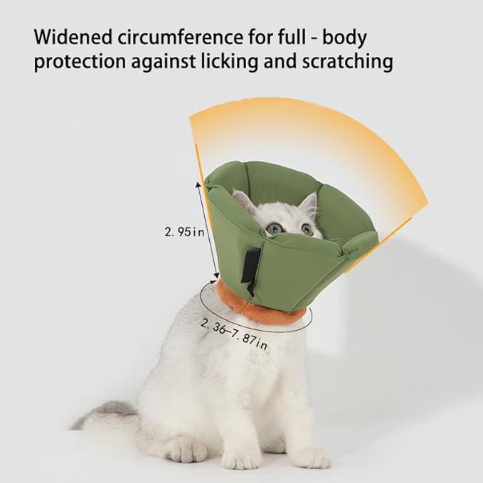 Cat Cone Collar - Soft Waterproof Elizabethan for Cats, Cute Green Flower Anti-Lick Recovery Collar, Adjustable Healing Collar for Wound Care & Surgery with a pet Toy Fish，S