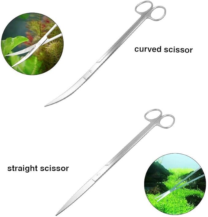 Aquascaping Tools 7 in 1 Kit Aquarium Plant Scissors Tools Set Curved & Waved Scissor Tweezers Spatula Stainless Steel Anti Rust Tools for Fish Tank Cleaning Plant Trimming