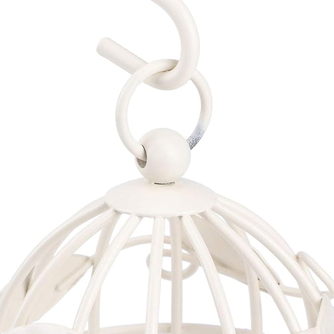 Birdcage Candle Holder, Hanging Candle Holder Decorative Bird Cages Bird Cage Decor Vintage Metal Candlestick for Wedding, Party(White)
