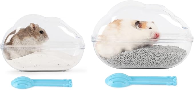 BUCATSTATE Sand Bath Container for Hamster Large Transparent Hamster Toilet with Scoop Dwarf Sandbox Dust Bathtub Small Animals Bathroom Hamster Cage Accessories (Transparent, Large)