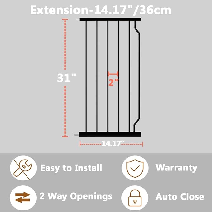 Fairy Baby Safety Gate 14.17 inch Extension for Extra Wide Baby Gate Dog gate Pressure Mounted Walk Through Pet Gate Black