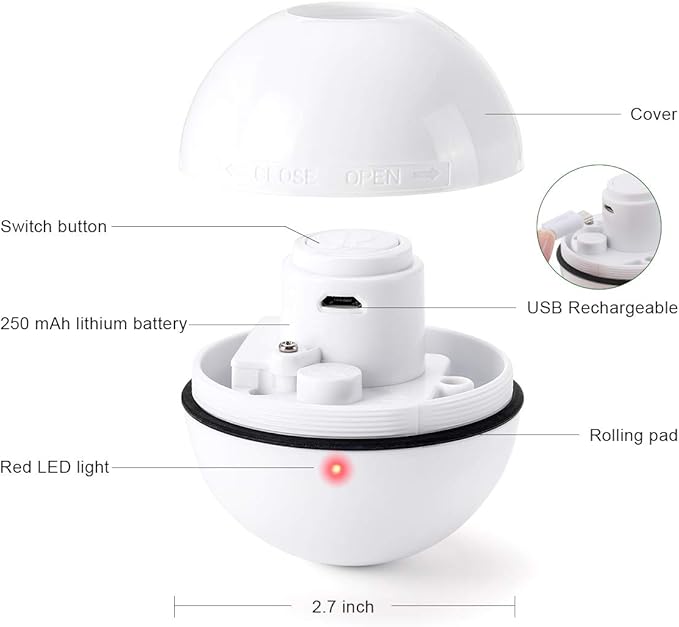 WWVVPET Interactive Cat Toys Ball with LED Light, 360 Degree Self Auto Rotating Smart Ball, USB Rechargeable Spinning Cat Ball Toy,Stimulate Hunting Instinct Kitten Funny Chaser Roller Pet Toy