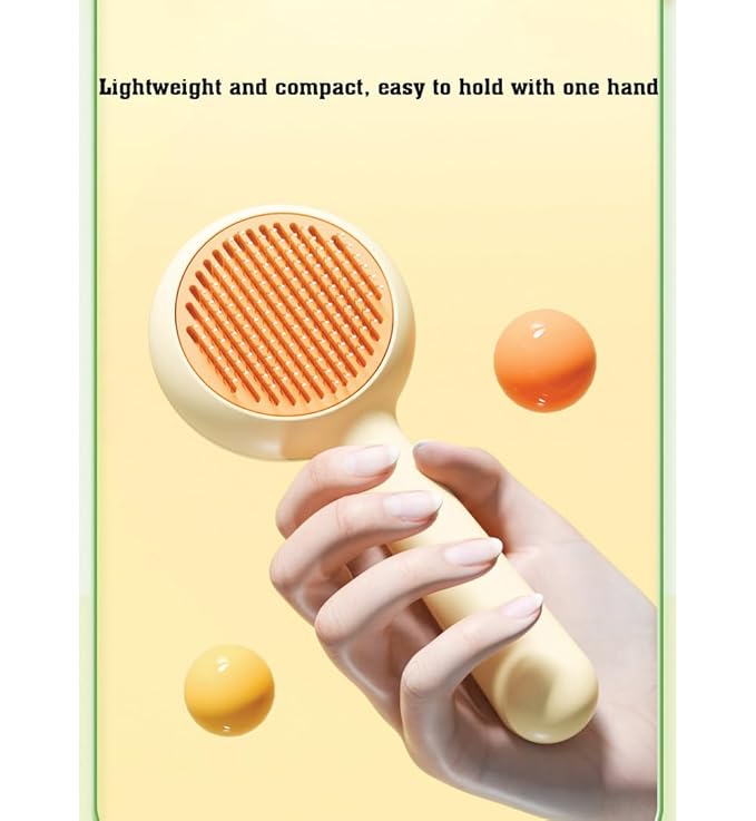 Pet Grooming Brush for Cats & Dogs –Cat Brushes for Indoor Cats, Cat Grooming Supplies –With Massage Function for Short & Long Hair, Removes Loose Fur & Undercoat – Self-Cleaning Slicker Brush (Beige)