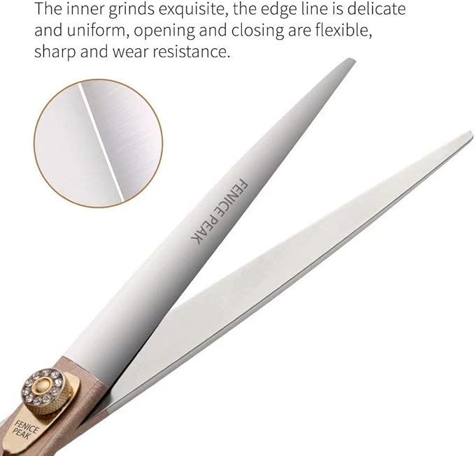 Fenice Peak 7'' Dog Straight Scissors for Grooming 440C Stainless Steel Rose Gold Professional Pet Trimming Scissors Sharp Blades Cutting for Dogs and Cats Shears