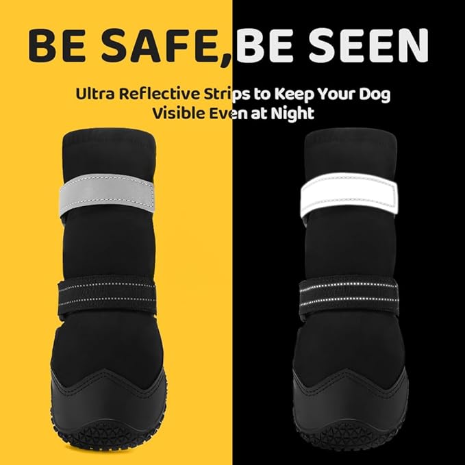 Hcpet Dog Shoes, Dog Boots & Paw Protectors for Winter Snowy Days, Rainy Weather, Outdoor Anti-Slip Sole Dog Booties for Hardwood Floor Black-Leg 4