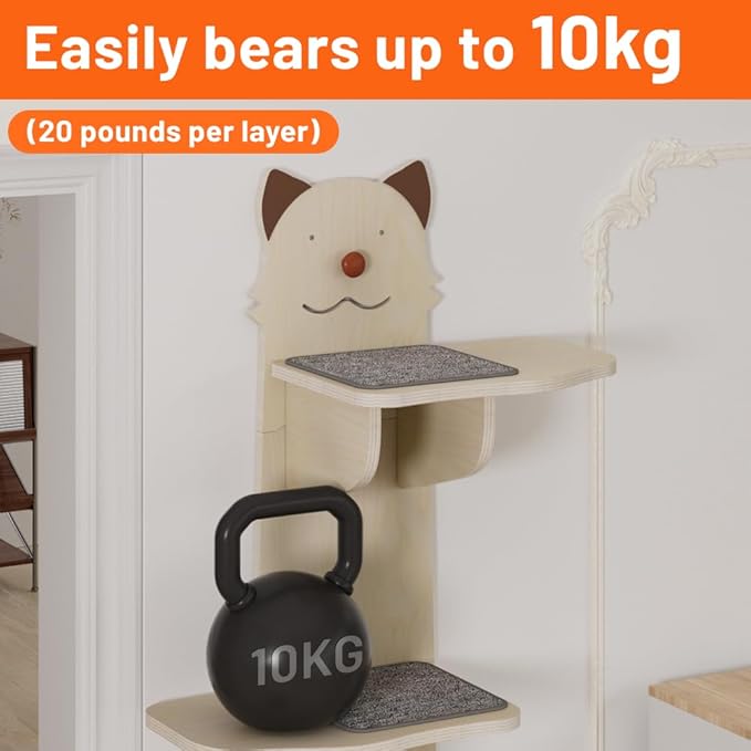 Cat Wall Mount Mounted Floating Shelves Shelf Perch Furniture Perch Hammock Climber Climbing Tree Indoor Large Wall-Mounted Steps Cat Climb Perches Solid Wood Hammock