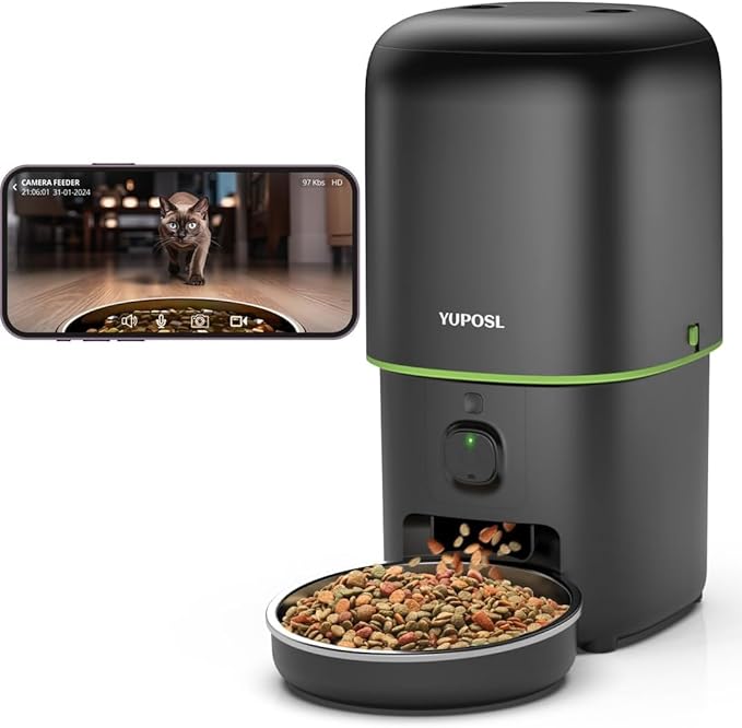 Automatic Cat Feeder with Camera - 5G WiFi Auto Cat Food Dispenser, 1080P HD Video with Night Vision, 1-15 Meals, 1-99 Portions, 2-Way Audio, Keeps Food Fresh, 4L Timed Pet Feeder Also for Dogs