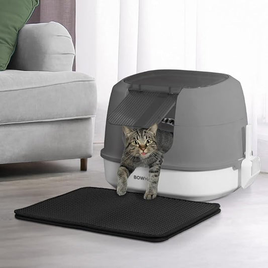 Detachable Cat Litter Box with Lid, 3-in-1 Cat Toilet of Cats, Large Space Anti-Leakage Cat Litter Box with Scoop, Cat Mat & Odor Fitter, Dark Grey