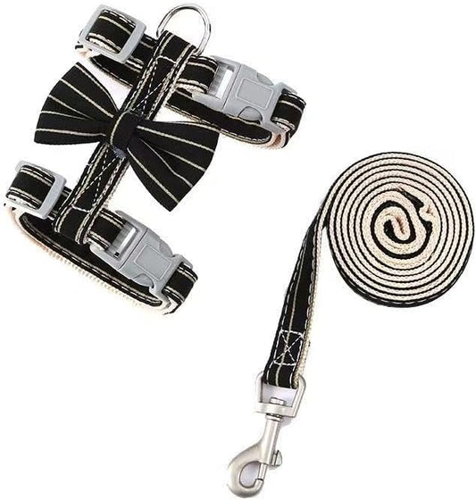 Butterfly Bow Tie Cat Harness and Leash Set - Adjustable, Escape-Proof, Breathable Kitten Vest with Cute Design for Small Cats & Indoor/Outdoor Safety Black S