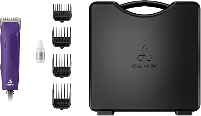 Andis 24820 EasyClip Professional-Animal 7-Piece Detachable Ceramic Blade Clipper Kit, Frustration Free Packaging, Corded Electric, Purple