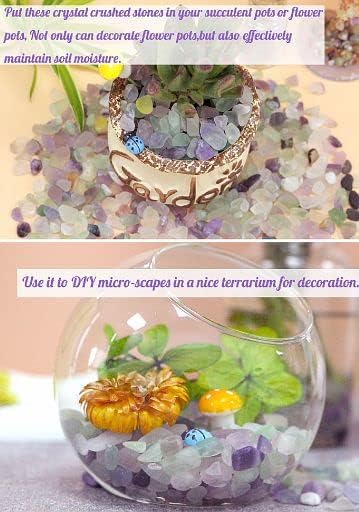 YATOJUZI 1.5lb Fluorite Aquarium Gravel Rocks Natural Tumbled Healing Crystal Chips Bulk Gemstones Crushed Stones for Fountain Vase Filler Planters Decorative Fish Tank Potted Reiki Energy Balancing