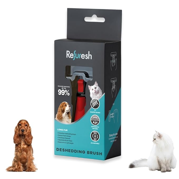 Deshedding Dog Brush for Long Hair (Small,Red) – Gentle Deshedding tool for Dogs & Cats – Reduces shedding, without damaging topcoat. Removes Loose Fur & Dead Undercoat.