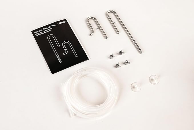 LANDEN 304 Stainless Steel Lily Pipes with Clamps for Rimless Glass Aquarium, Inflow and Outflow Set (Pipe Diameter 6mm)