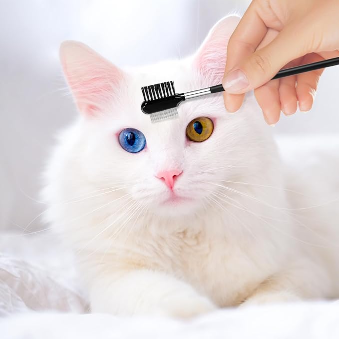 Metal Grooming Comb for Dogs, 2 PCS Double-Sided Dog Grooming Comb Soft Bristles Eye Cleaning Brush Facial Brush Tear Stain Removal Tool for Dogs Puppies Cats Removing Booger Flea Gunk Crust Mucus