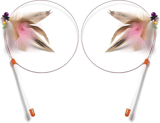 Cat Toys Interactive for Indoor Cats,2 PCS Cat Feather Toys and Wand Toys for Chase Exercise and Teaser Play with Kitten