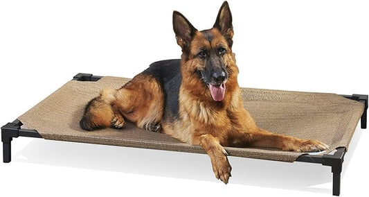 Coolaroo Pro Elevated Dog Bed - Low-Profile Access, Moisture-Resistant Cover, Breathable Fabric & Tool-Free Setup, Nutmeg, Standard