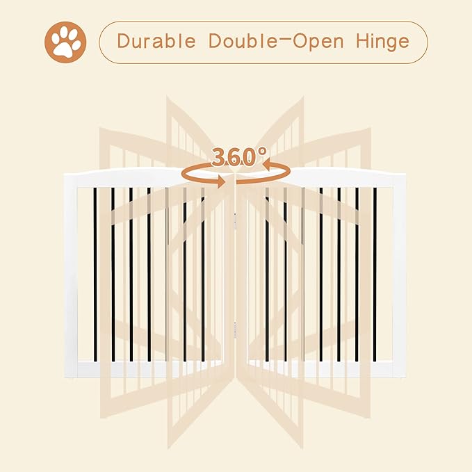 Freestanding Pet Gate for Dogs, Foldable Wooden Dog Gate for House, Indoor Dog Gate for Stair, Doorway, Gates for Dogs Indoor, 80 Inch Wide, 4 Panels 24",White