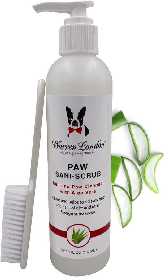 Warren London Paw Scrub – Deep Cleaning Paw & Nail Cleanser with Aloe Vera – Removes Dirt & Grime – Includes Scrub Brush – Made in USA - 8 oz