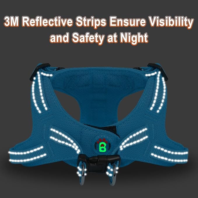 Dog Harness Step in Dog Vest Harness, Reflective Adjustable Puppy No Pull Harness Breathable Soft for Small and Medium Dogs Cats, Blue, XS